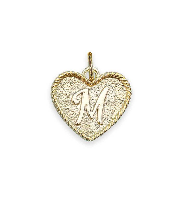 (M) Heart Initial Charm in Three Finishes