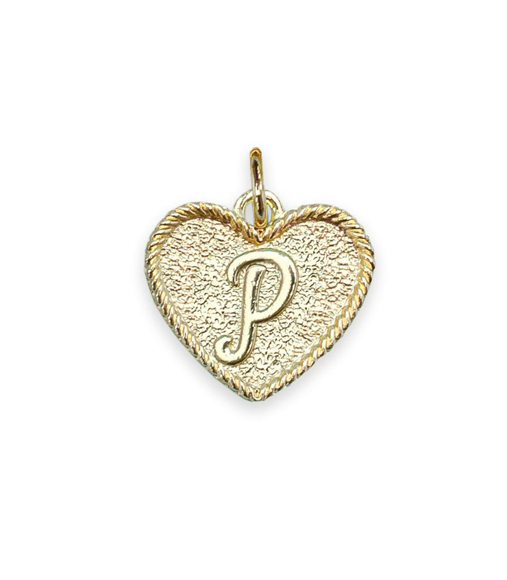 (P) Heart Initial Charm in Three Finishes