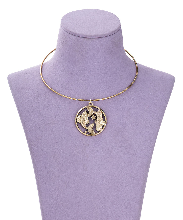 70s Inspired Zodiac Necklace (Pisces)